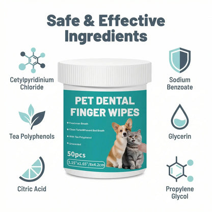 Happy Pup Life Pet Dental Cleaning Finger Wipes for Dogs and Cats – No-Rinse Finger Toothbrush Set – 50-Count Ear Cleaning and Grooming Kit – Soft, Disposable Wipes with Gentle and Safe Formula – Portable Travel Pack