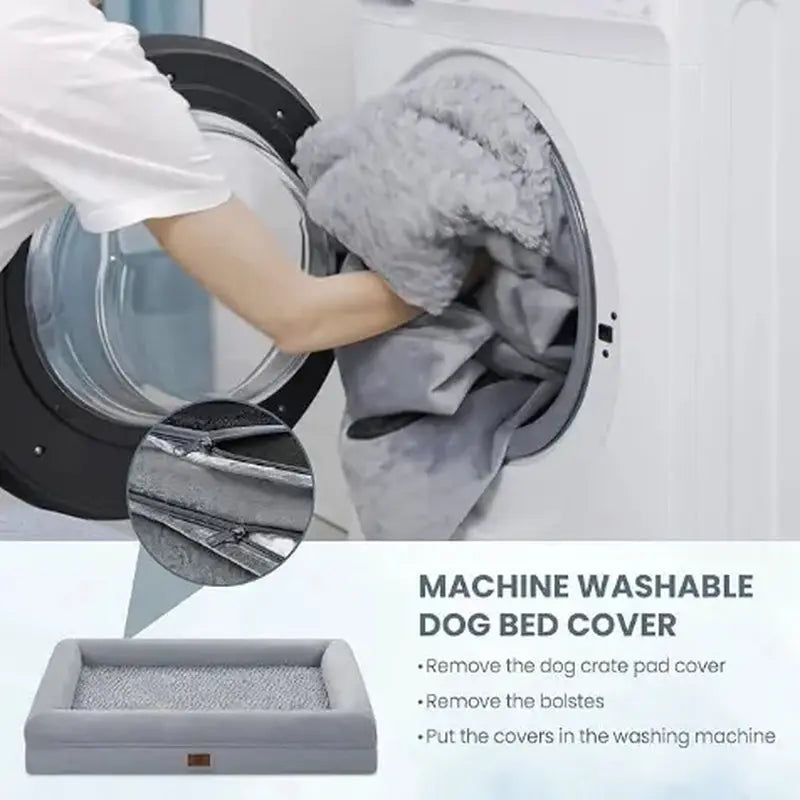 Orthopedic Gel Memory Foam Dog Bed with Washable Removable Cover and Waterproof Non-Slip Base for Large Dogs