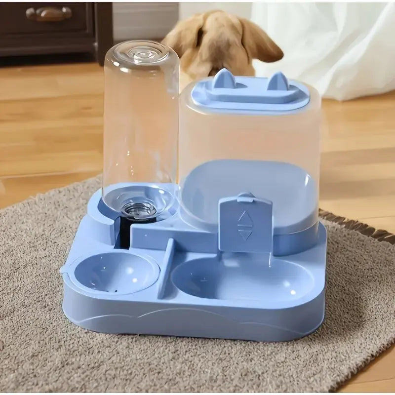 2-in-1 Automatic Cat Feeder and Water Dispenser with Gravity Feeding Station, BPA-Free, Dry-Wet Separation, Auto Dog Water Bowl for Indoor Pets, Travel-Friendly Design