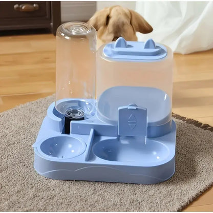 2-in-1 Automatic Cat Feeder and Water Dispenser with Gravity Feeding Station, BPA-Free, Dry-Wet Separation, Auto Dog Water Bowl for Indoor Pets, Travel-Friendly Design