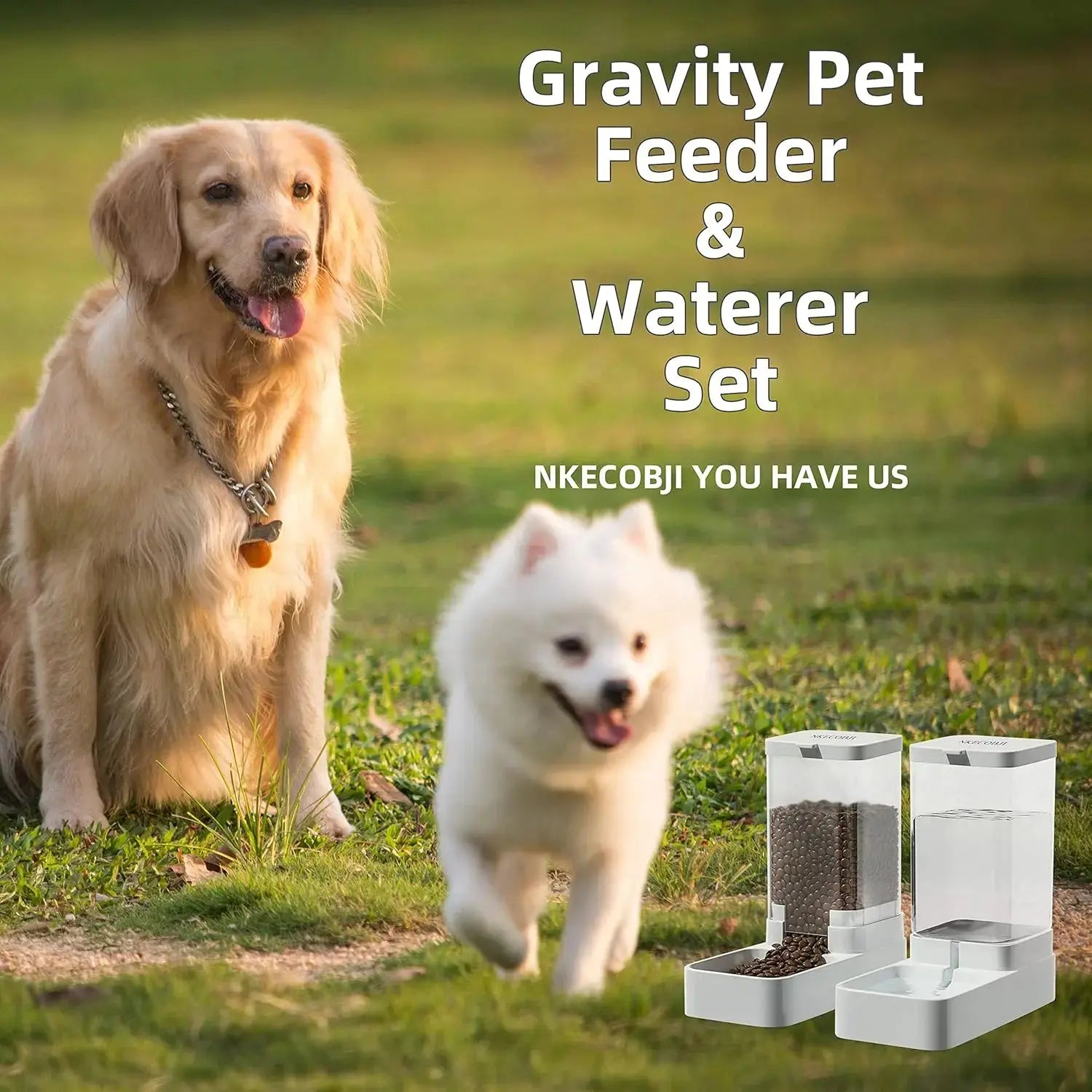 Automatic Gravity Pet Feeder and Water Dispenser Set with 3.8L Capacity for Dogs and Cats