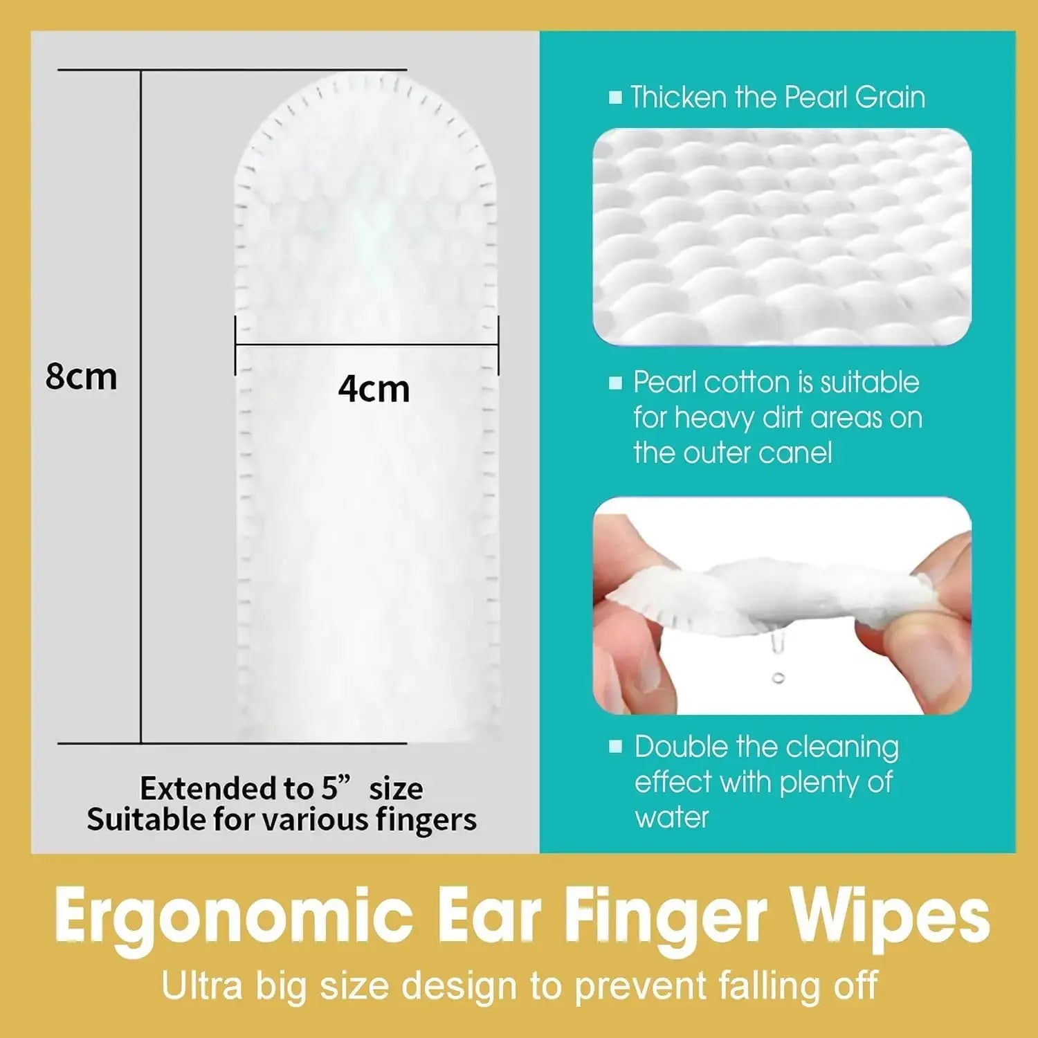 Ear Cleaning Wipes for Dogs and Cats - Comfortable Finger Design for Gentle Removal of Ear Wax, Debris, and Dirt | 50-Count Pack