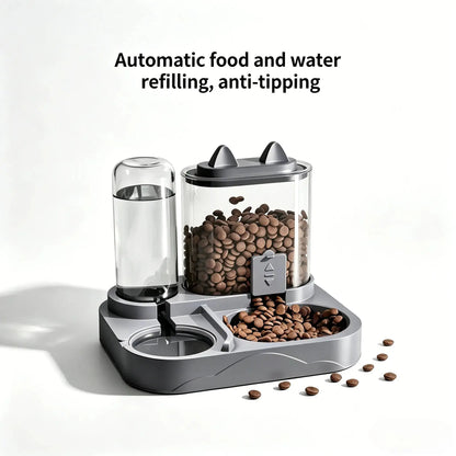 2-in-1 Automatic Cat Feeder and Water Dispenser with Gravity Feeding Station, BPA-Free, Dry-Wet Separation, Auto Dog Water Bowl for Indoor Pets, Travel-Friendly Design