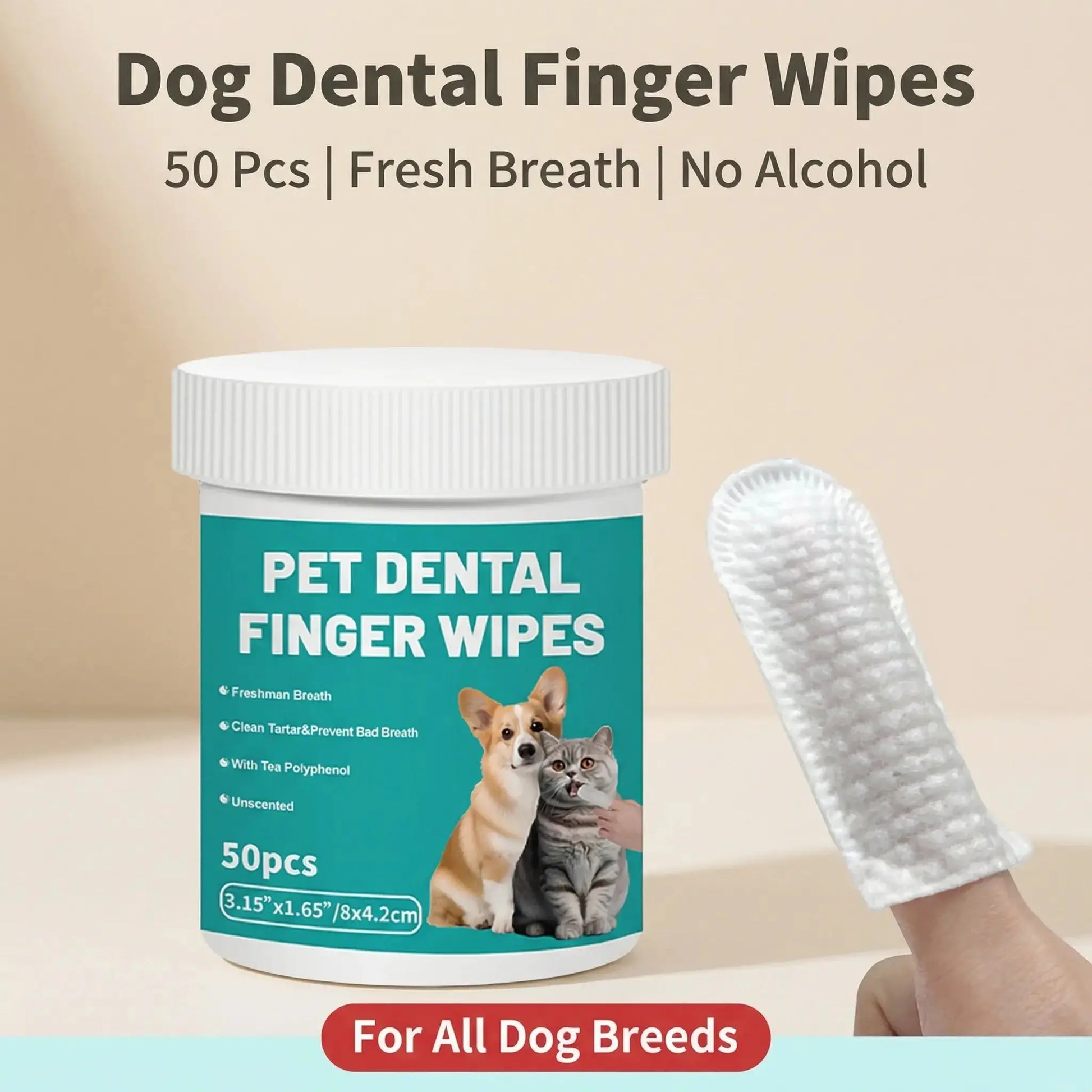 Happy Pup Life Pet Dental Cleaning Finger Wipes for Dogs and Cats – No-Rinse Finger Toothbrush Set – 50-Count Ear Cleaning and Grooming Kit – Soft, Disposable Wipes with Gentle and Safe Formula – Portable Travel Pack