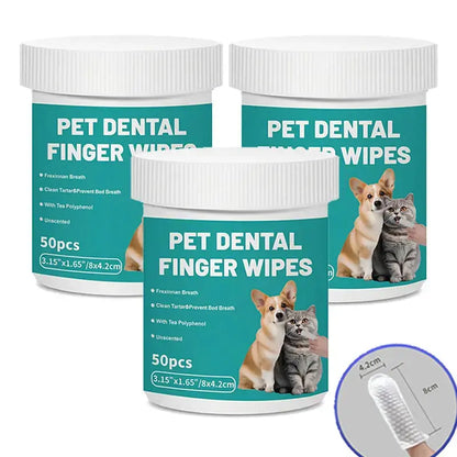 Happy Pup Life Pet Dental Cleaning Finger Wipes for Dogs and Cats – No-Rinse Finger Toothbrush Set – 50-Count Ear Cleaning and Grooming Kit – Soft, Disposable Wipes with Gentle and Safe Formula – Portable Travel Pack