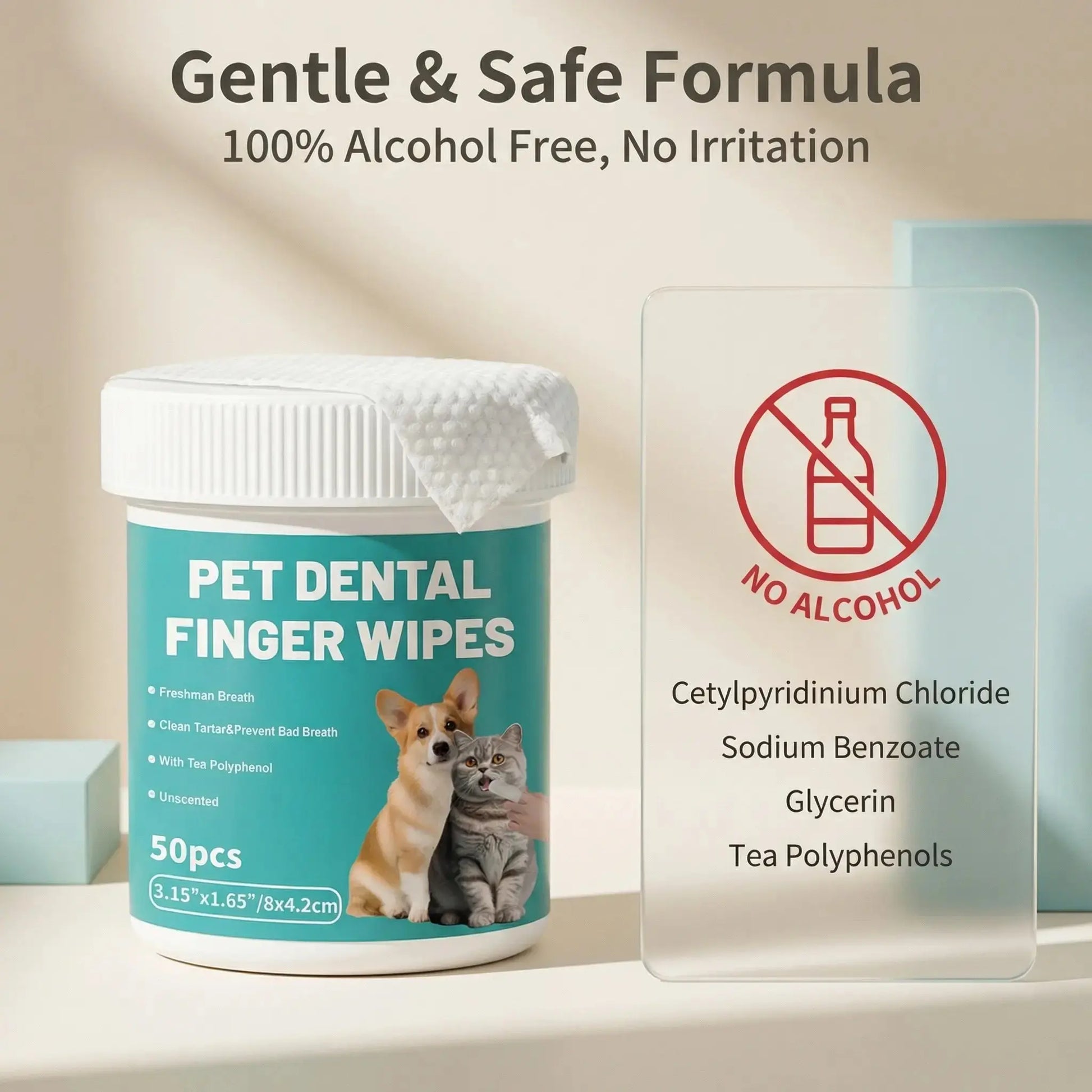 Happy Pup Life Pet Dental Cleaning Finger Wipes for Dogs and Cats – No-Rinse Finger Toothbrush Set – 50-Count Ear Cleaning and Grooming Kit – Soft, Disposable Wipes with Gentle and Safe Formula – Portable Travel Pack