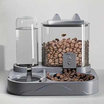 2-in-1 Automatic Cat Feeder and Water Dispenser with Gravity Feeding Station, BPA-Free, Dry-Wet Separation, Auto Dog Water Bowl for Indoor Pets, Travel-Friendly Design
