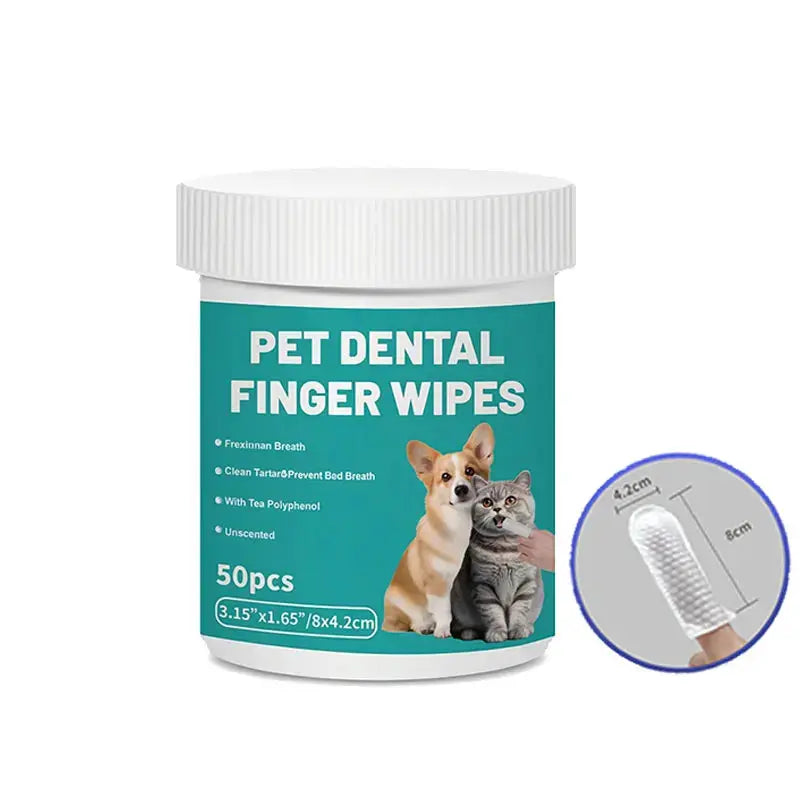Happy Pup Life Pet Dental Cleaning Finger Wipes for Dogs and Cats – No-Rinse Finger Toothbrush Set – 50-Count Ear Cleaning and Grooming Kit – Soft, Disposable Wipes with Gentle and Safe Formula – Portable Travel Pack