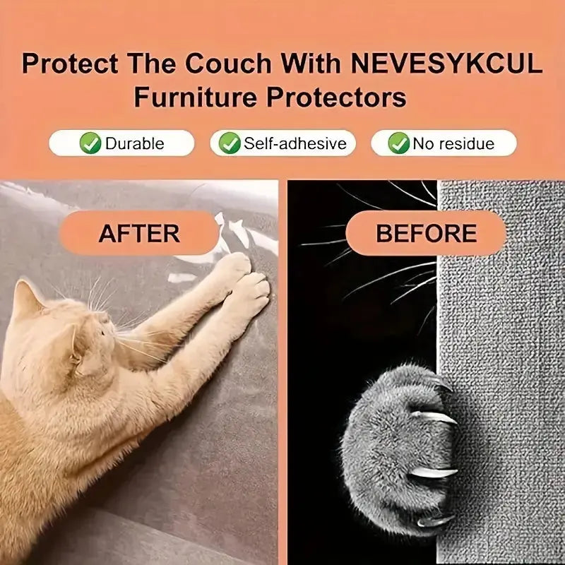 Cat Scratch Furniture Protector - Clear Anti-Scratch Tape Guard for Sofas, Couches, and Doors - Invisible Pet Deterrent Shield