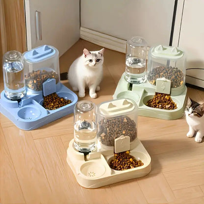2-in-1 Automatic Cat Feeder and Water Dispenser with Gravity Feeding Station, BPA-Free, Dry-Wet Separation, Auto Dog Water Bowl for Indoor Pets, Travel-Friendly Design