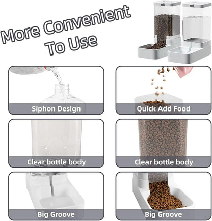 Automatic Gravity Pet Feeder and Water Dispenser Set with 3.8L Capacity for Dogs and Cats
