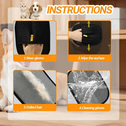 Electrostatic Pet Hair Remover Gloves for Dogs and Cats - Reusable Cleaning Solution for Carpets, Couches, and Clothing
