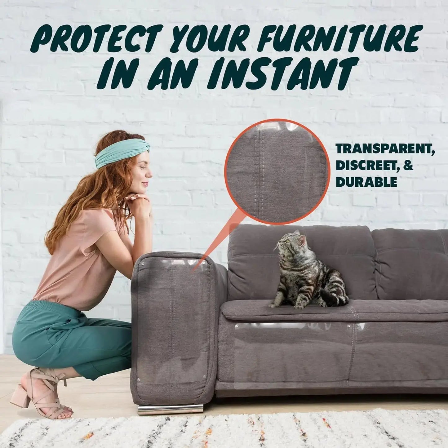 Aisoon 12-Pack Heavy-Duty Cat Scratch Furniture Protector with Upgraded Adhesive and 50 Twist Pins for Easy Installation