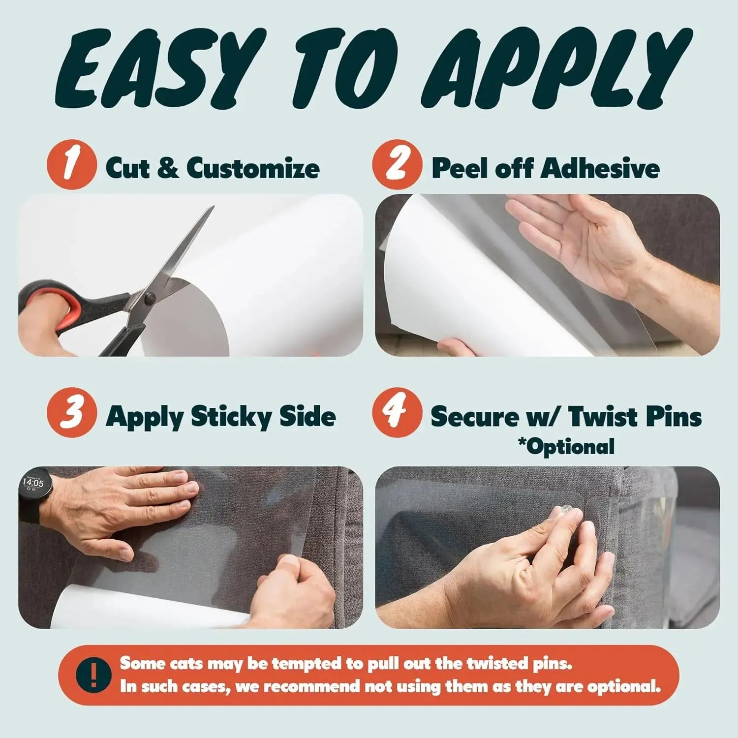 Aisoon 12-Pack Heavy-Duty Cat Scratch Furniture Protector with Upgraded Adhesive and 50 Twist Pins for Easy Installation