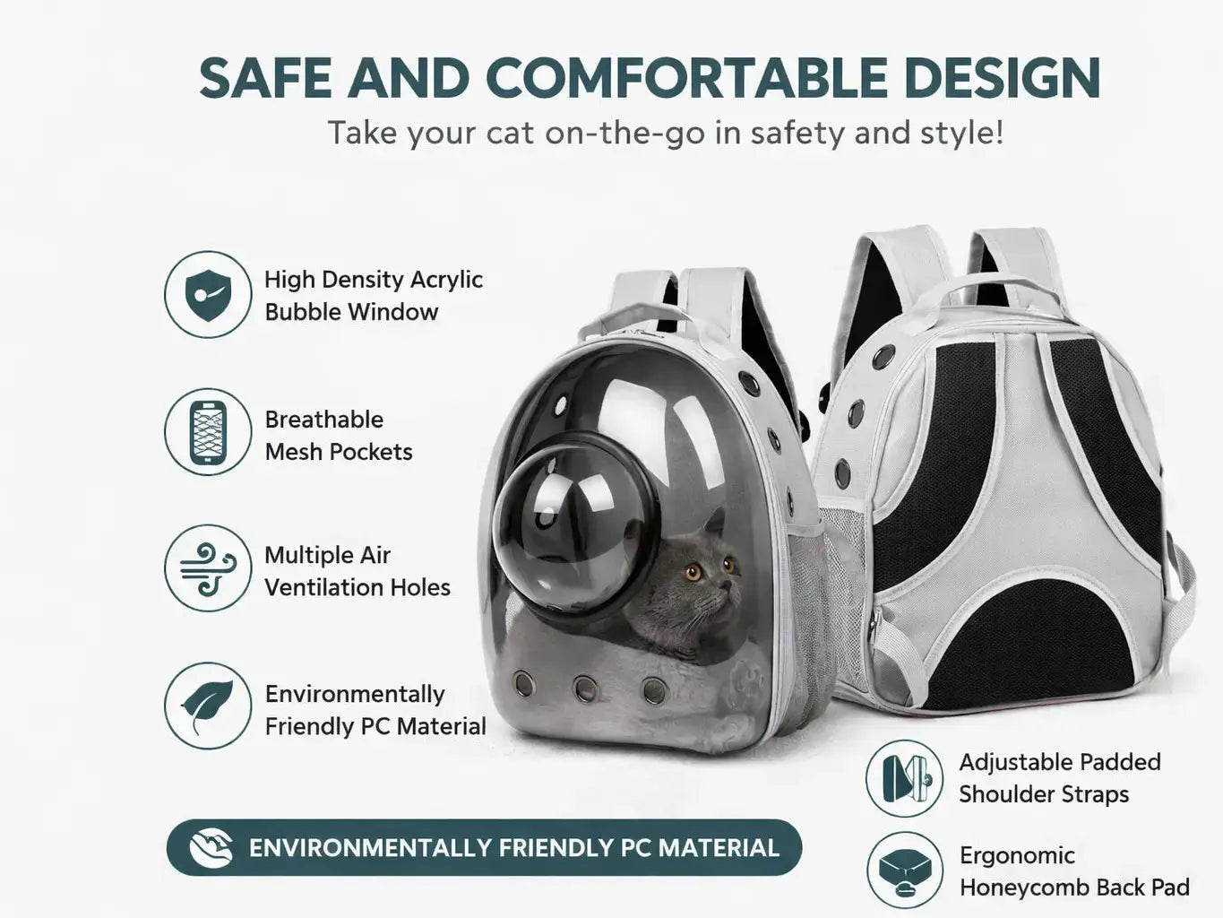 Transparent Breathable Cat Carrier Backpack with Bubble Window for Small Pets