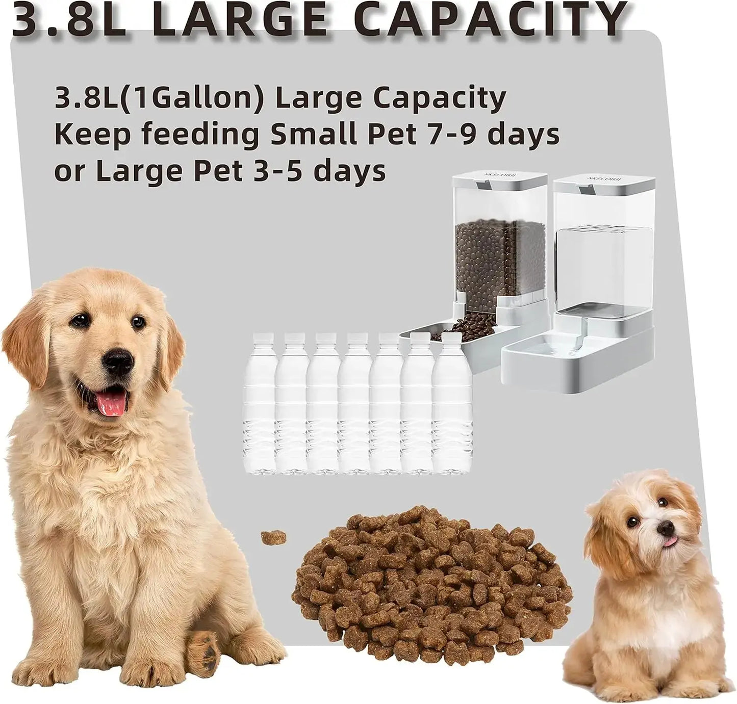 Automatic Gravity Pet Feeder and Water Dispenser Set with 3.8L Capacity for Dogs and Cats