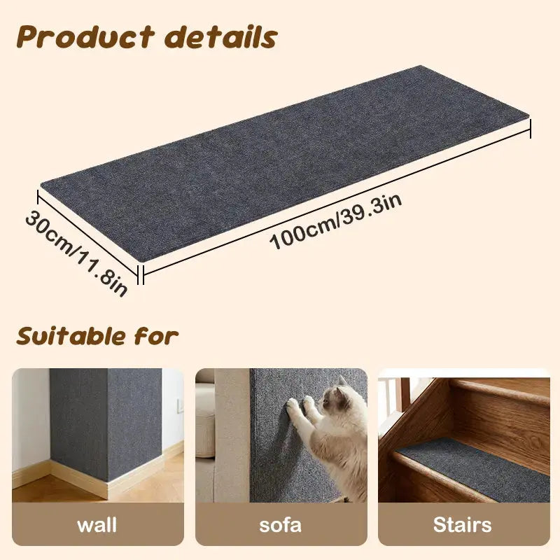 DIY Cat Scratch Furniture Protection Stickers - Scratch Mat and Couch Protector, Available in 4 Colors, 4 Pieces (11.8"x11.8") or 1 Piece (39.3"x11.8") with Free Gift Offer