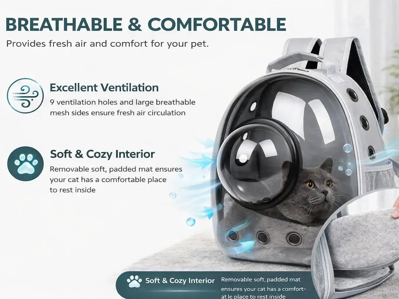 Transparent Breathable Cat Carrier Backpack with Bubble Window for Small Pets