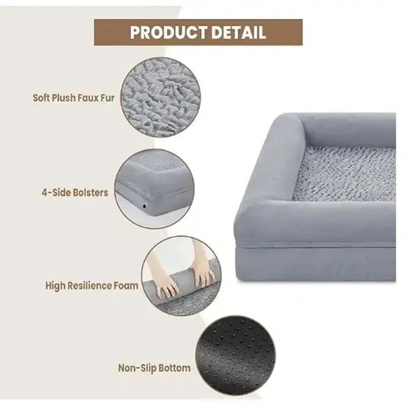 Orthopedic Gel Memory Foam Dog Bed with Washable Removable Cover and Waterproof Non-Slip Base for Large Dogs