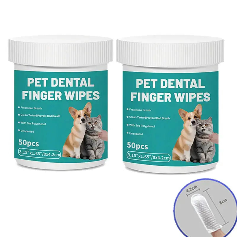 Happy Pup Life Pet Dental Cleaning Finger Wipes for Dogs and Cats – No-Rinse Finger Toothbrush Set – 50-Count Ear Cleaning and Grooming Kit – Soft, Disposable Wipes with Gentle and Safe Formula – Portable Travel Pack